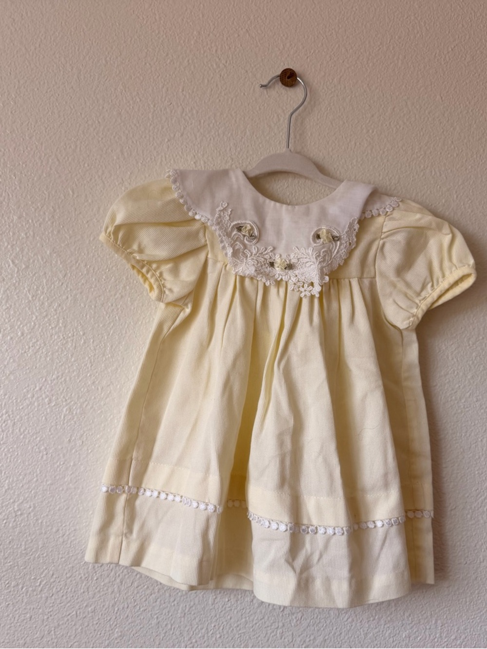 Yellow Baby Dress with White Lace Collar